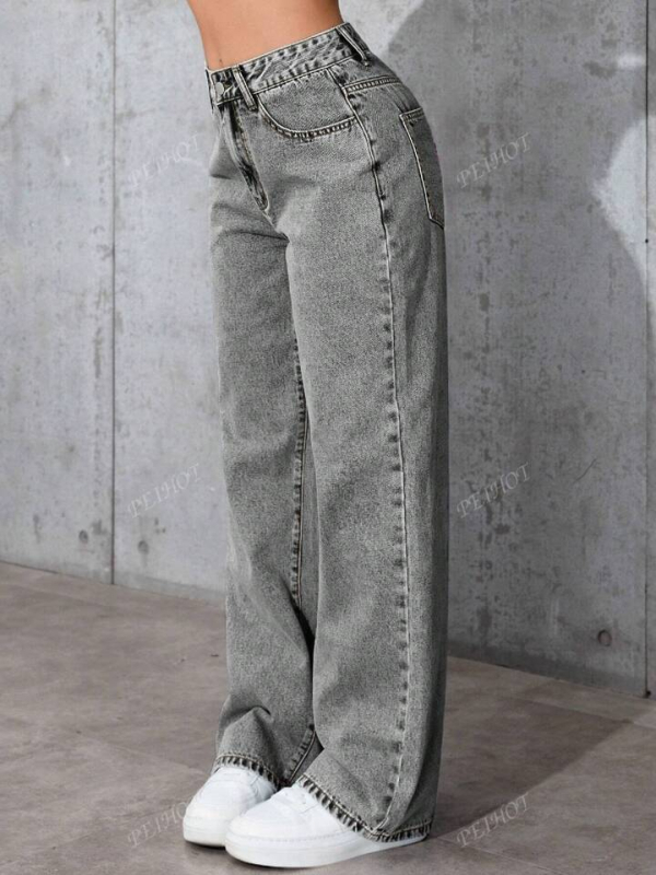 Piiriülesed Amazon Bow tikitud teksad Naiste kevad- ja sügisesed magusad kuumad kõrge vöökohaga sirged lahtised püksid