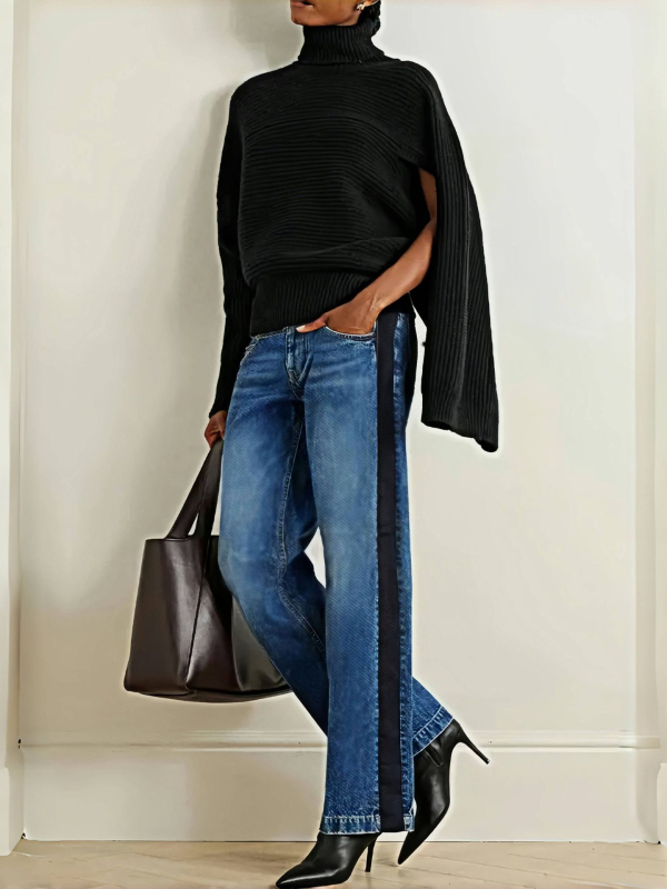 Pārrobežu Amazon Aliexpress Eiropas un Amerikas liela izmēra elastīgas, vidēji jostasvietas, taisnas džinsa bikses, salīmētas kontrastkrāsas džinsa bikses sievietēm