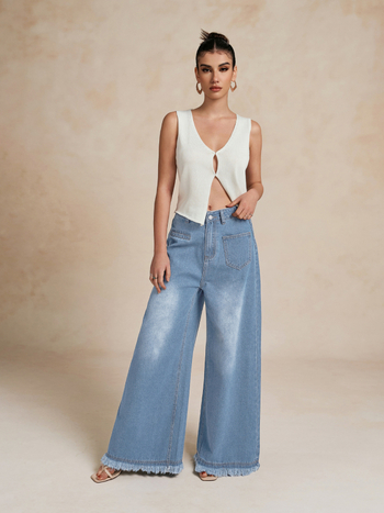 Prekogranične Amazon modne europske i američke ženske ulične retro široke traper hlače s brušenjem