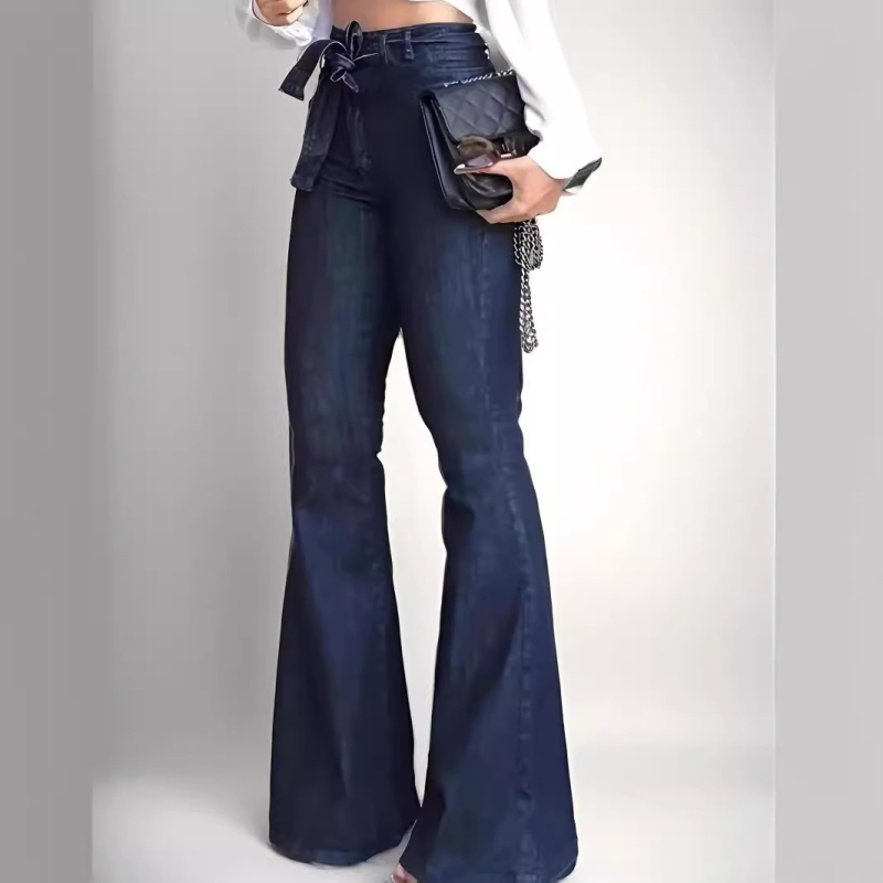 2024. aasta uued Euroopa ja Ameerika piiriülesed naiste retro vabaaja elegantsed kergelt laienevad sinised teksad, naiste kõrge vöökohaga pestud