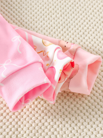 Φθινοπωρινό και Χειμερινό 6 τεμάχια για μωρά κορίτσια, ροζ, αρκουδάκι και φιόγκο, μακριά μανίκια με στρογγυλή λαιμόκοψη, χαριτωμένα και χαριτωμένα