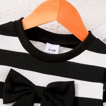 Φθινοπωρινό σετ ριγέ τοπ με φιόγκο και φαρδύ παντελόνι για κορίτσια, κομψό παιδικό ντύσιμο δύο τεμαχίων για νηπιαγωγείο