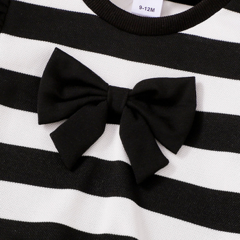 Φθινοπωρινό σετ ριγέ τοπ με φιόγκο και φαρδύ παντελόνι για κορίτσια, κομψό παιδικό ντύσιμο δύο τεμαχίων για νηπιαγωγείο