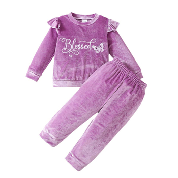 Παιδικό κοστούμι Maomao για κορίτσια Φθινόπωρο και Χειμώνας Ζεστό παντελόνι με κεντημένα γράμματα, σετ δύο τεμαχίων, Ευρωπαϊκό και αμερικανικό στυλ, παιδικό κοστούμι