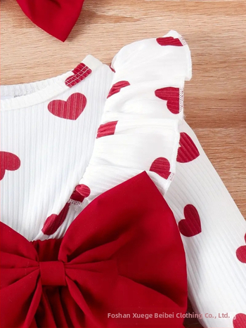 Γλυκό και ρομαντικό φόρεμα δύο τεμαχίων για την ημέρα του Αγίου Βαλεντίνου, διακοσμημένο με σχέδιο καρδιάς και ράψιμο, για κορίτσια