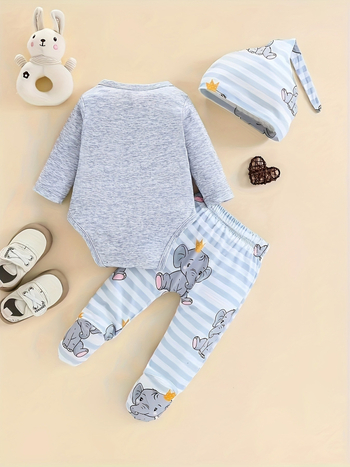 Νέο σορτς για νεογέννητα με σχέδιο ελέφαντα, μακρυμάνικο, στρογγυλή λαιμόκοψη, βρεφικό κοστούμι, παιδικά ρούχα, ανδρικά ρούχα