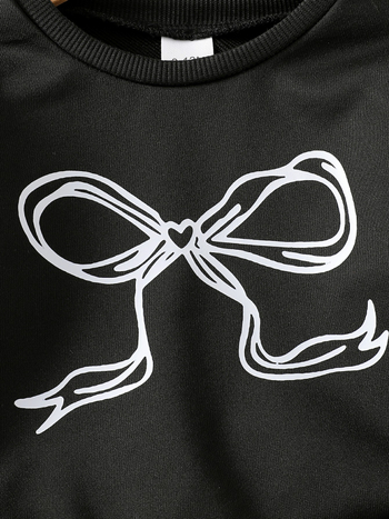 Casual κεντημένο μαύρο μακρυμάνικο φούτερ τζιν για κορίτσια, σετ δύο τεμαχίων για βρέφη