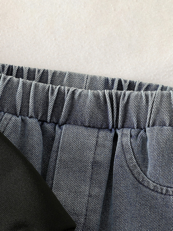 Casual κεντημένο μαύρο μακρυμάνικο φούτερ τζιν για κορίτσια, σετ δύο τεμαχίων για βρέφη