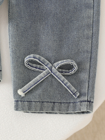 Casual κεντημένο μαύρο μακρυμάνικο φούτερ τζιν για κορίτσια, σετ δύο τεμαχίων για βρέφη