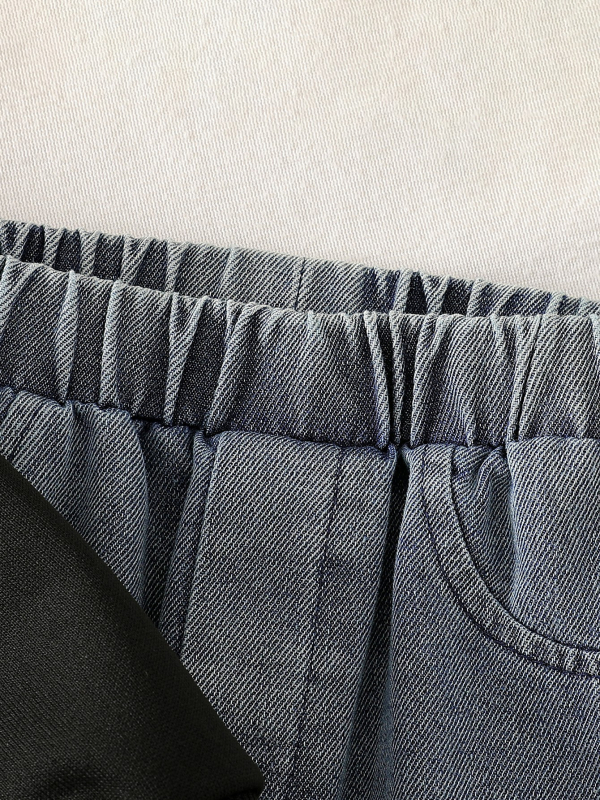 Lezser masni hímzett fekete hosszú ujjú baba pulóver farmeröltöny lányka csecsemő csecsemő kétrészes szett