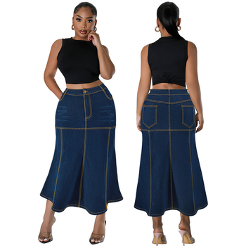 Fustă lungă casual din denim pentru femei, mărime plus, F218630, transfrontalieră, sursă, vânzări directe din fabrică