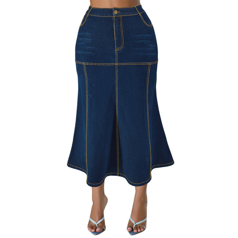 Fustă lungă casual din denim pentru femei, mărime plus, F218630, transfrontalieră, sursă, vânzări directe din fabrică
