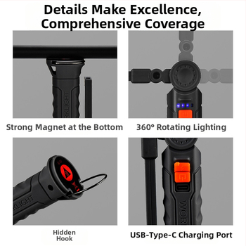 Многофункционална COB магнитна работна светлина за ремонт на автомобили LED червена предупредителна светлина силно фенерче за ремонт на автомобили