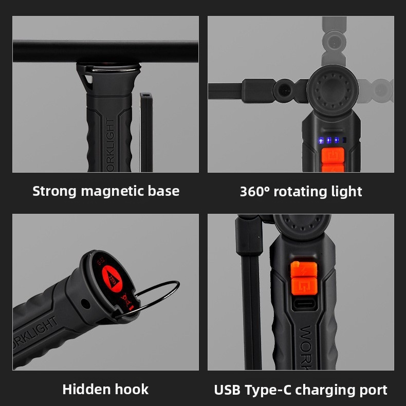 Многофункционална COB магнитна работна светлина за ремонт на автомобили LED червена предупредителна светлина силно фенерче за ремонт на автомобили