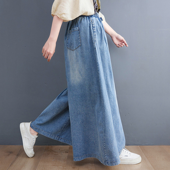 Real Shot Spot uued pestud teksad laia säärega püksid retro lahtised suured suurused elastse vöökohaga paeltega püksid seeliku trendikas