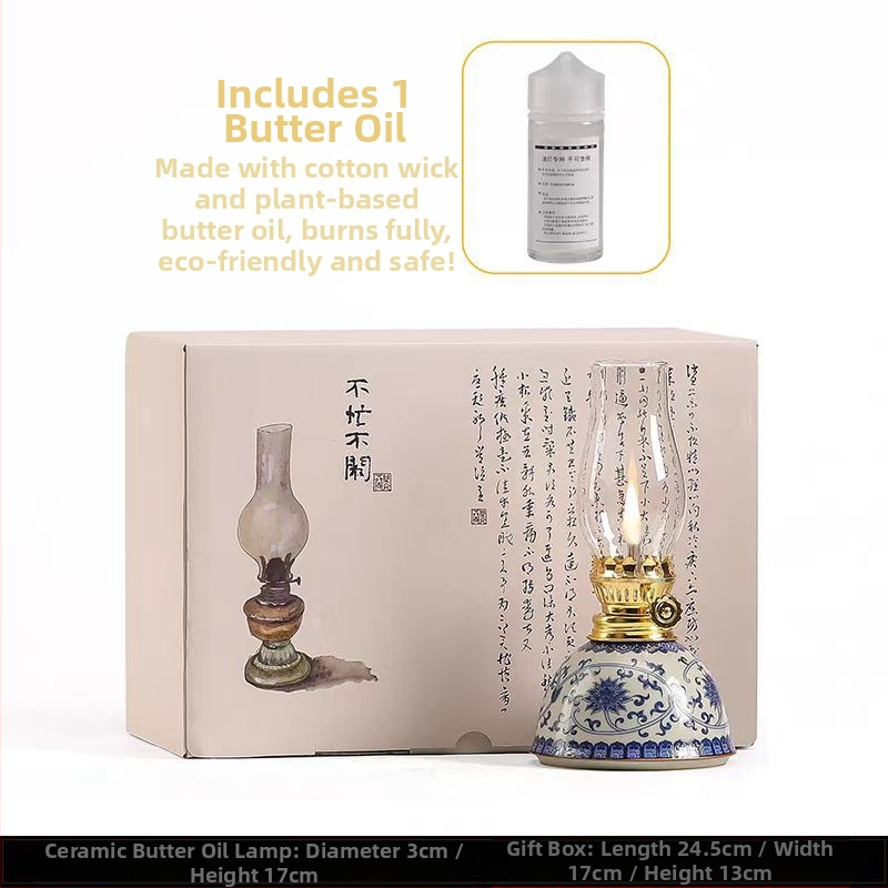 „Guzhi lotus“ žibalinė lempa, mėlyna ir balta, keraminė, antikvarinė, stiklinė, sviestinė lempa, namų arbatos stalo lempa, atmosferos lempa, kempingo lempa, „Everbright“