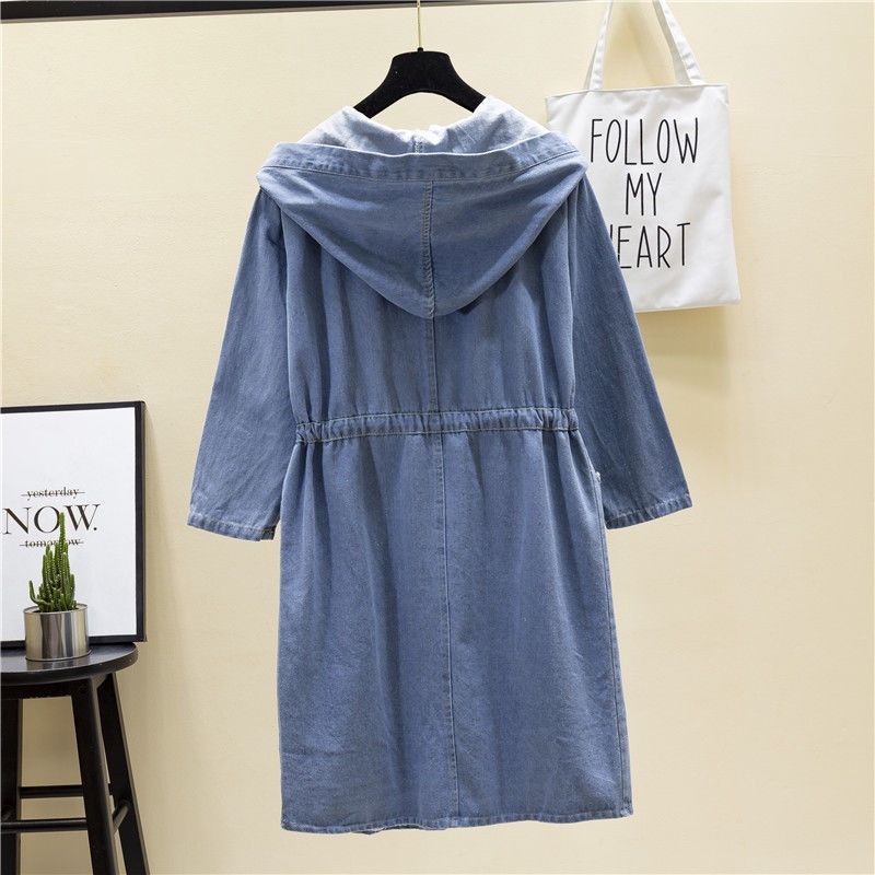 Laisvas raišteliu sutraukiamas, aptemptas vėjo striukė, vidutinio ilgio, pavasariui ir rudeniui, plius dydžių, laisvalaikio, BF universalus džinsinis paltas, plius dydžių.