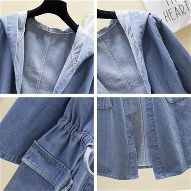 Laisvas raišteliu sutraukiamas, aptemptas vėjo striukė, vidutinio ilgio, pavasariui ir rudeniui, plius dydžių, laisvalaikio, BF universalus džinsinis paltas, plius dydžių.