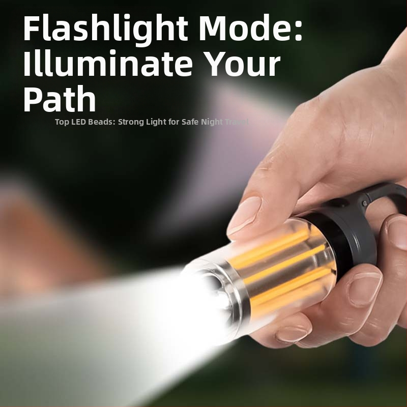 Нова преносима многофункционална къмпинг светлина с двоен източник на светлина, фенерче „две в едно“, за външна атмосфера и палатка, къмпинг светлина.