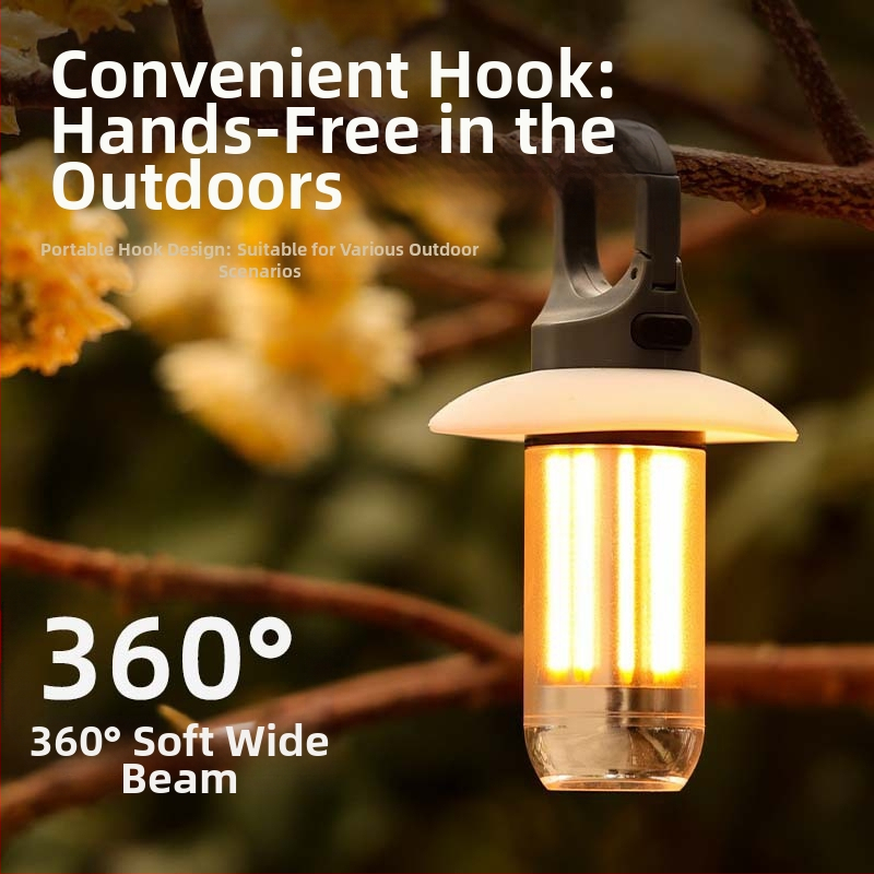 Нова преносима многофункционална къмпинг светлина с двоен източник на светлина, фенерче „две в едно“, за външна атмосфера и палатка, къмпинг светлина.