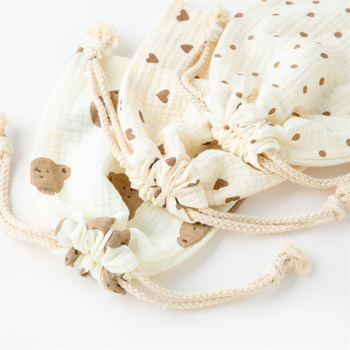 Kahekihilised köiega klapiga taskupüksid Puhast puuvillast trükitud krepp Beebi süljega rätik Rahustav rätik Väikeste esemete hoiustamine Riidekott Riputatav kott