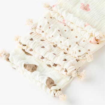 Kahekihilised köiega klapiga taskupüksid Puhast puuvillast trükitud krepp Beebi süljega rätik Rahustav rätik Väikeste esemete hoiustamine Riidekott Riputatav kott