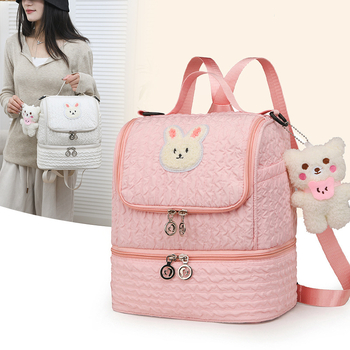 Buborékrácsos dupla vállú anyucitáska divatos nagy kapacitású anya-babatáska cumisüveg termosztáska babakellékek többrétegű tárolótáska