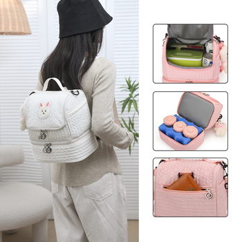 Buborékrácsos dupla vállú anyucitáska divatos nagy kapacitású anya-babatáska cumisüveg termosztáska babakellékek többrétegű tárolótáska