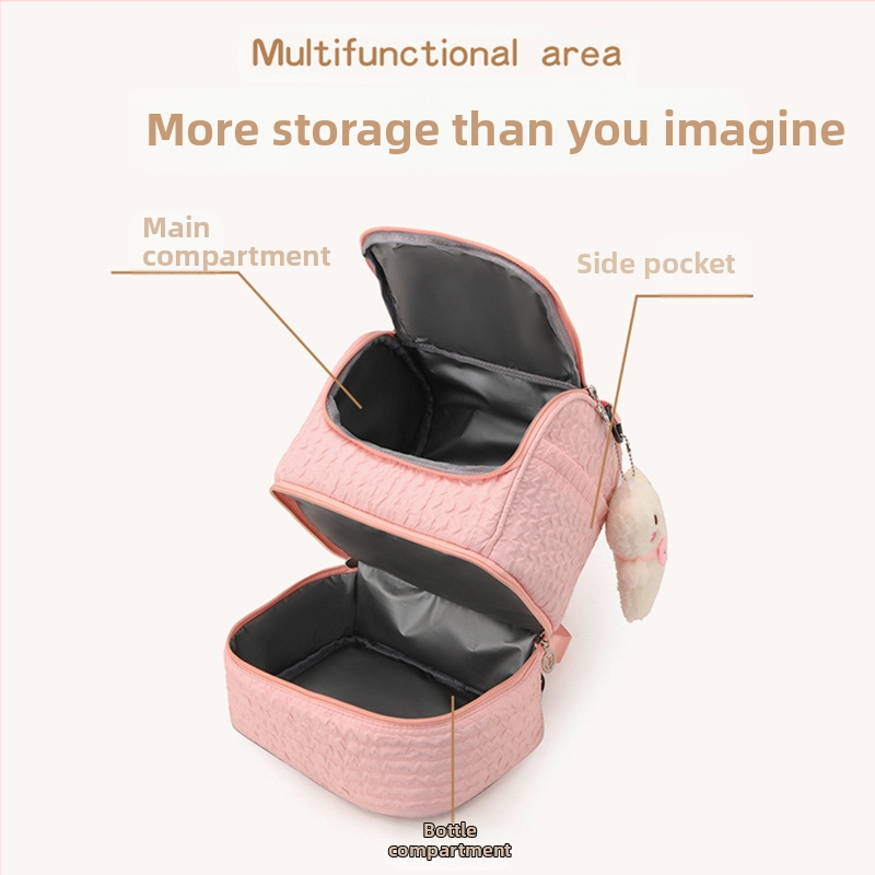 Чанта за майка с двойно рамо, модна, с голям капацитет, за майка и бебе, термос за бебешко шише, многослойна чанта за съхранение на бебешки консумативи