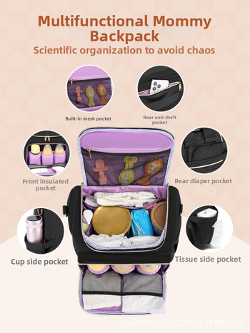 Nagy kapacitású anyukatáska, pelenkázótáska, babakocsitáska, hőszigetelt anya-babatáska összecsukható pelenkázóbetét-tárolóval