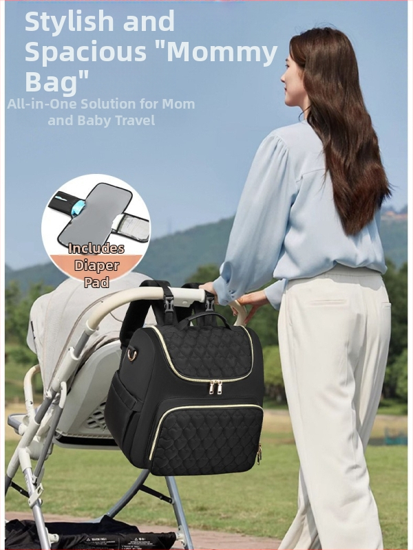 Nagy kapacitású anyukatáska, pelenkázótáska, babakocsitáska, hőszigetelt anya-babatáska összecsukható pelenkázóbetét-tárolóval