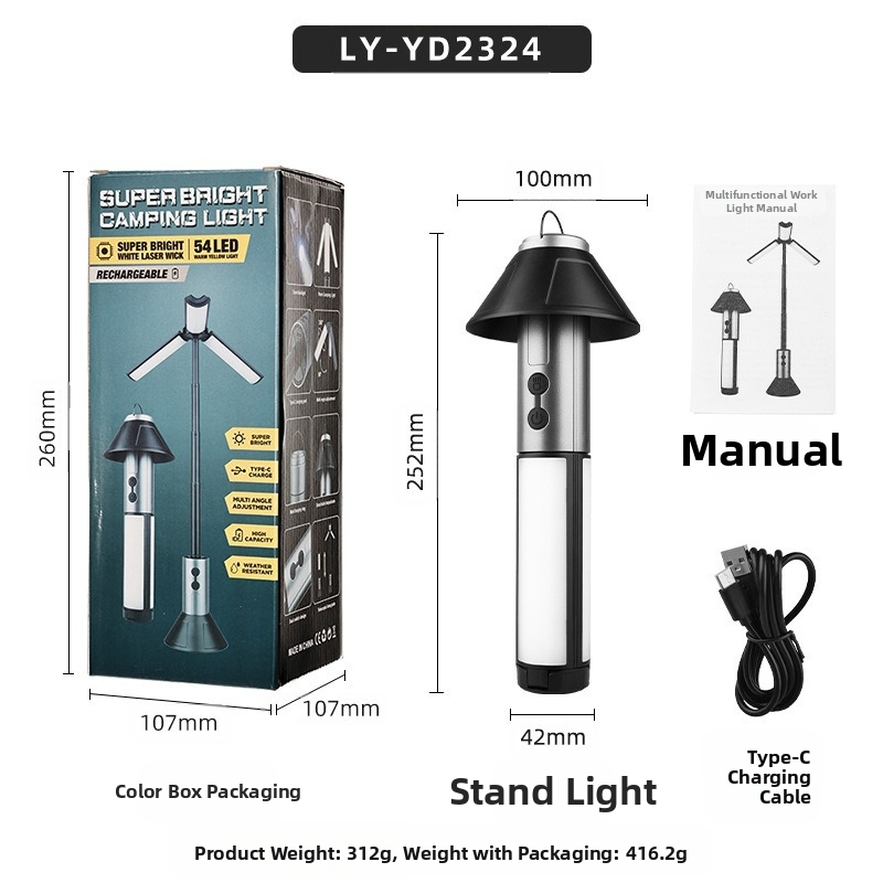 Lauko daugiafunkcis teleskopinis sulankstomas kempingo žibintas LED apšvietimo atmosferos lempa teleskopinis laikiklis itin ryškus žibintuvėlis palapinės lempa