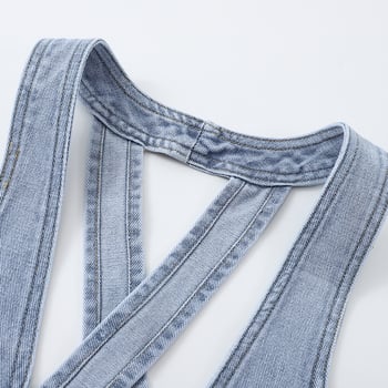 Дънкова жилетка, дамска лятна малка жилетка, къса жилетка, външна жилетка с яка, носеща малка жилетка в стил Шанел, модерна