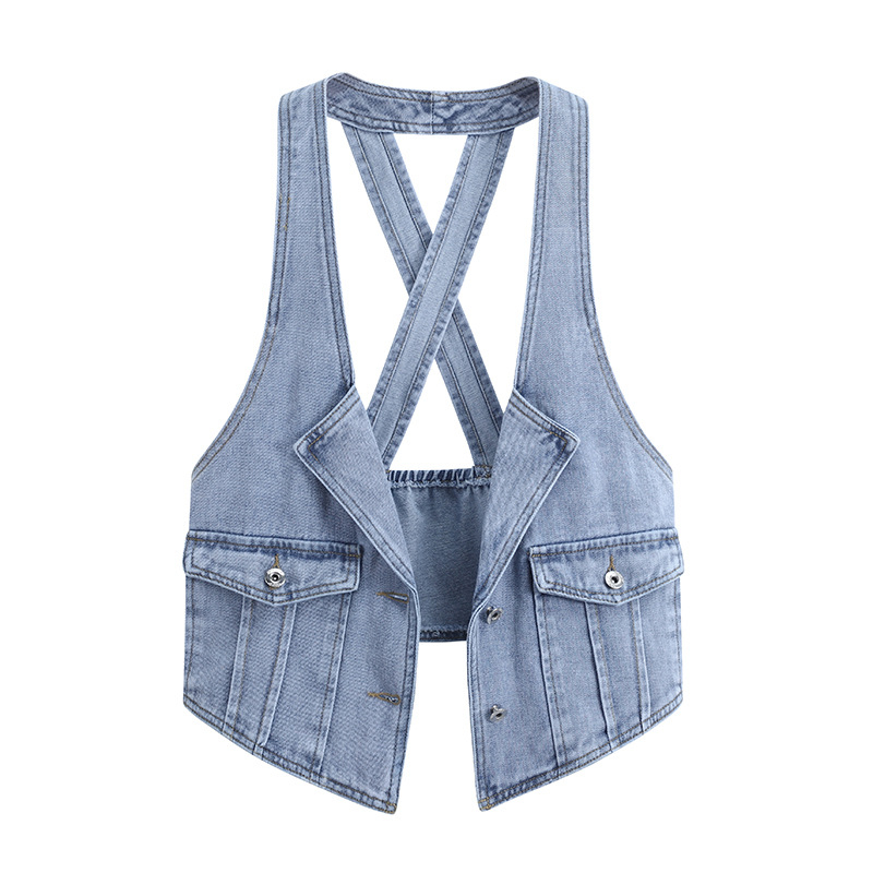 Vestă din denim pentru femei, vară mică, vestă scurtă, vestă exterioară, talie, vestă exterioară, poartă vestă mică în stil Chanel, la modă