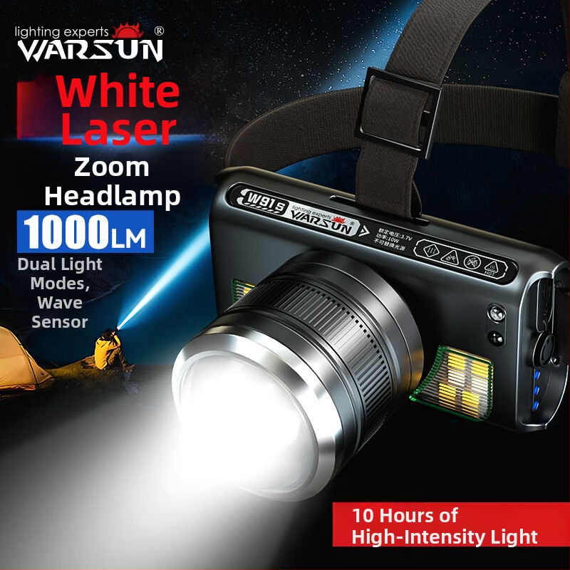 „Wallson W91s“ priekinis žibintas, priartinimo funkcija, indukcinis, ant galvos tvirtinamas, stiprus apšvietimas, įkrovimas, nuotolinis, vandeniui atsparus, žvejybai