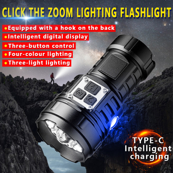 Határokon átnyúló új, többfunkciós zseblámpa kültéri, nagy hatótávolságú, hordozható, mini újratölthető digitális mágneses kis zseblámpa