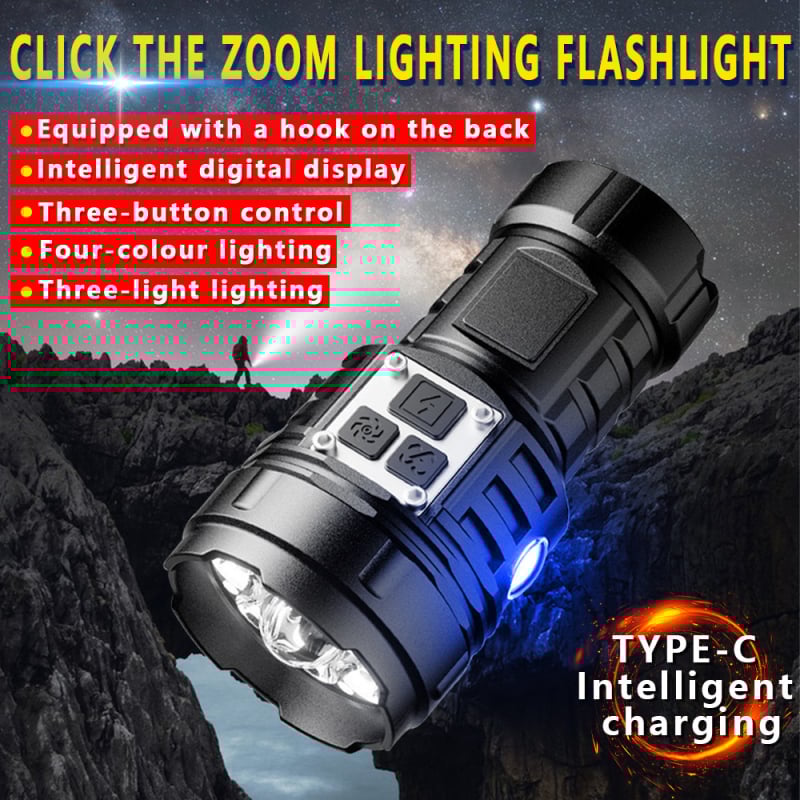 Határokon átnyúló új, többfunkciós zseblámpa kültéri, nagy hatótávolságú, hordozható, mini újratölthető digitális mágneses kis zseblámpa