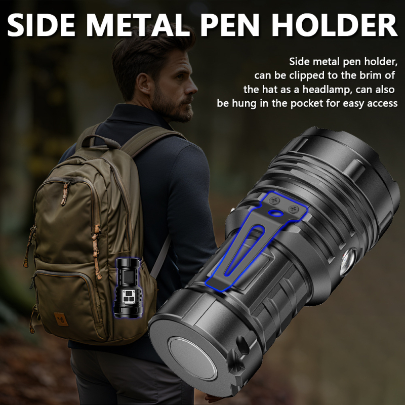 Határokon átnyúló új, többfunkciós zseblámpa kültéri, nagy hatótávolságú, hordozható, mini újratölthető digitális mágneses kis zseblámpa