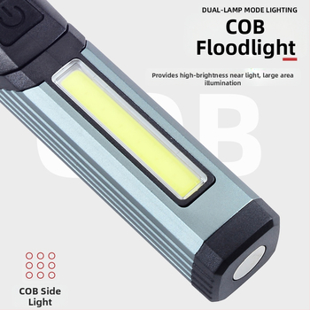 Φακός διασυνοριακής χρήσης με δυνατό φως και φωτεινό επαναφορτιζόμενο πλευρικό φως τύπου C με μαγνήτη, φακός εργασίας γωνίας 90 μοιρών