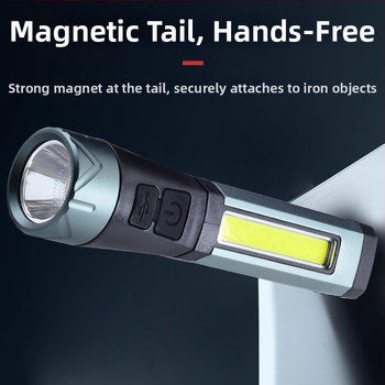 Φακός διασυνοριακής χρήσης με δυνατό φως και φωτεινό επαναφορτιζόμενο πλευρικό φως τύπου C με μαγνήτη, φακός εργασίας γωνίας 90 μοιρών