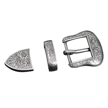 Sheridani Tangi rohu stiilis hõbetatud vöö kolmeosaline komplekt hõbetatud vööpandla taimparkimisega Tangi rohu mustriga hõbetatud vööpandla