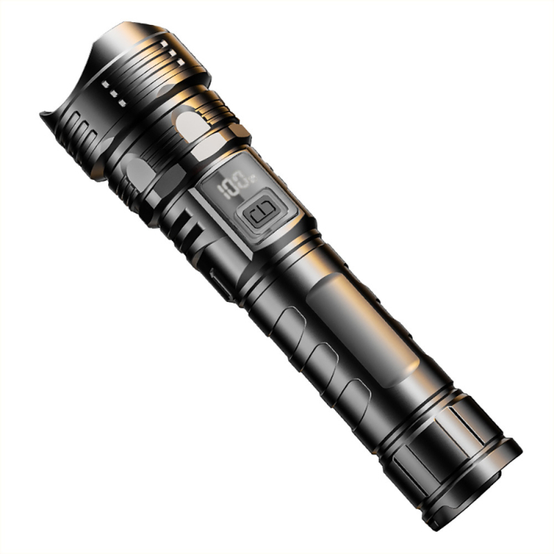 Noua lanternă portabilă cu lumină puternică ABS, focalizare telescopică, afișaj digital, lumină puternică de urgență în aer liber