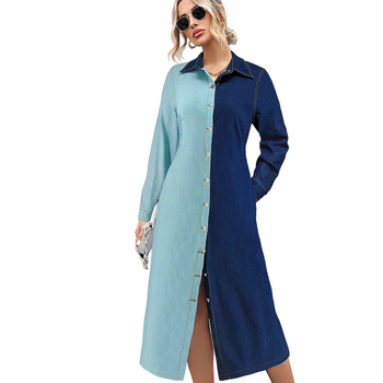 218550 Γυναικείο τζιν φόρεμα με ραφές και μανταρίνι, σε χρώμα πάπιας, σε διασυνοριακό, μεγάλο μέγεθος, με 210 γρ.