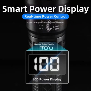 Διασυνοριακός πολυλειτουργικός πλαστικός φακός εξαιρετικά μεγάλης εμβέλειας εξωτερικού χώρου με ισχυρό φως, φακός ζουμ ψηφιακής οθόνης φόρτισης P50