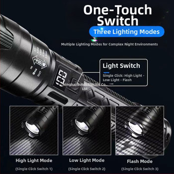 Διασυνοριακός πολυλειτουργικός πλαστικός φακός εξαιρετικά μεγάλης εμβέλειας εξωτερικού χώρου με ισχυρό φως, φακός ζουμ ψηφιακής οθόνης φόρτισης P50