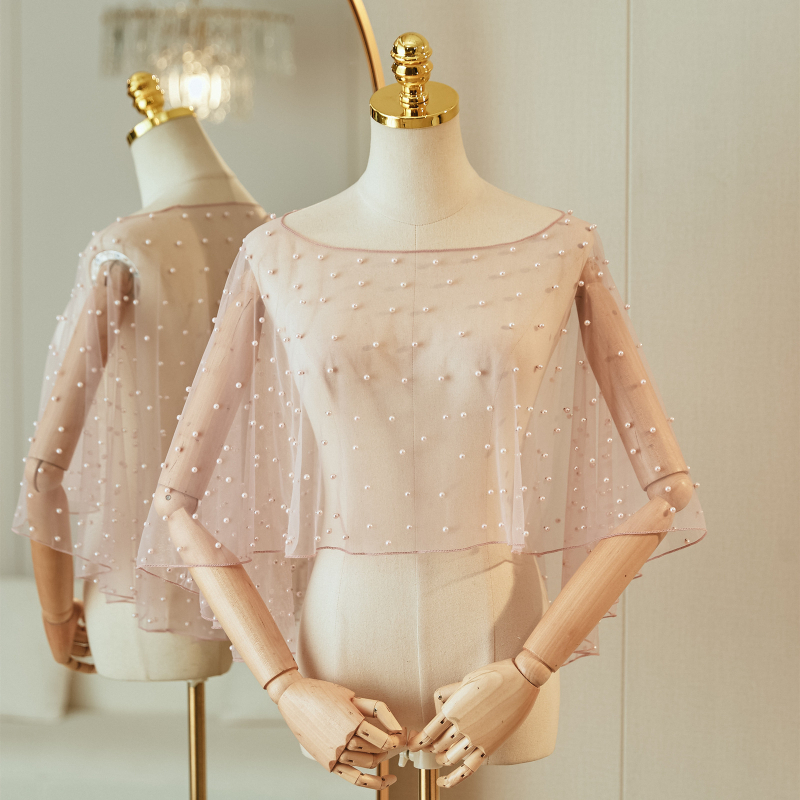 Ново дамско облекло за пърформанс, обикновена прежда, оверлок, къс мрежест перлен шал, бял, цвят слонова кост, висок клас, тост за рожден ден