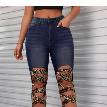 Prekogranična europska i američka vanjska trgovina Amazon Fashion Seksi poderane leopard oprane traper ženske hlače