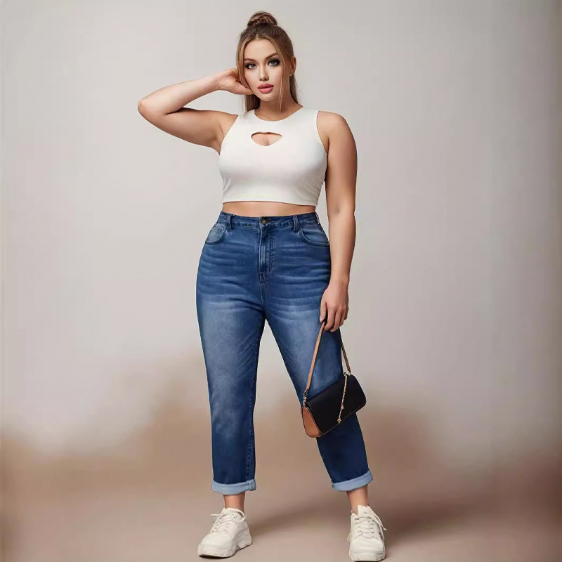 Amazon pārrobežu augstpiedurkņu taisni džinsi sievietēm 25 jaunas Eiropas un Amerikas seksīgas modes, kā arī resni un lieli izmēri