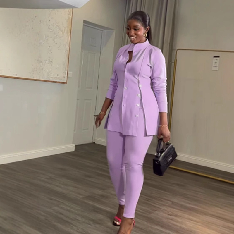 K3137 Costum de dresuri cu mânecă lungă, sexy, europene și americane, cu guler înalt, divizat și nasturi, fierbinte