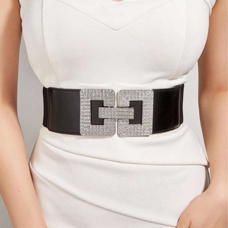 Határokon átnyúló strassz öv gyémántokkal, rugalmas, széles öv, villámgyors, női, mindenhez illő, kristályos derékvédő, divatos, rugalmas öv